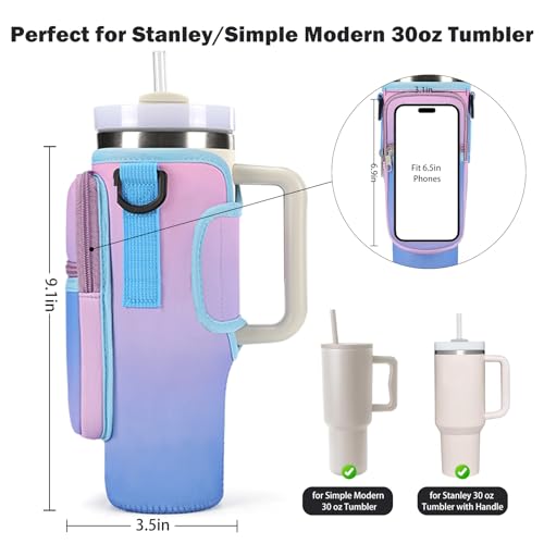 GOEWY Water Bottle Carrier Bag for Stanley 30oz Tumbler with Phone Pocket Water Bottle Holder with Strap Neoprene Water Bottle Pouch for Stanley Cup Accessories