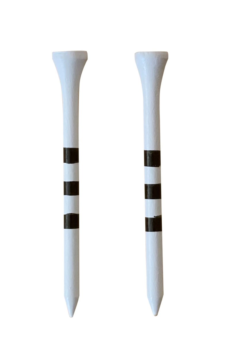 Golf Tees Etc. 2 3/4" & 3 1/4" Wooden Golf Tees with Precision Height Stripes - Pack of 100 (Red/Black or White/Black) (2 3/4", White/Black Stripes)