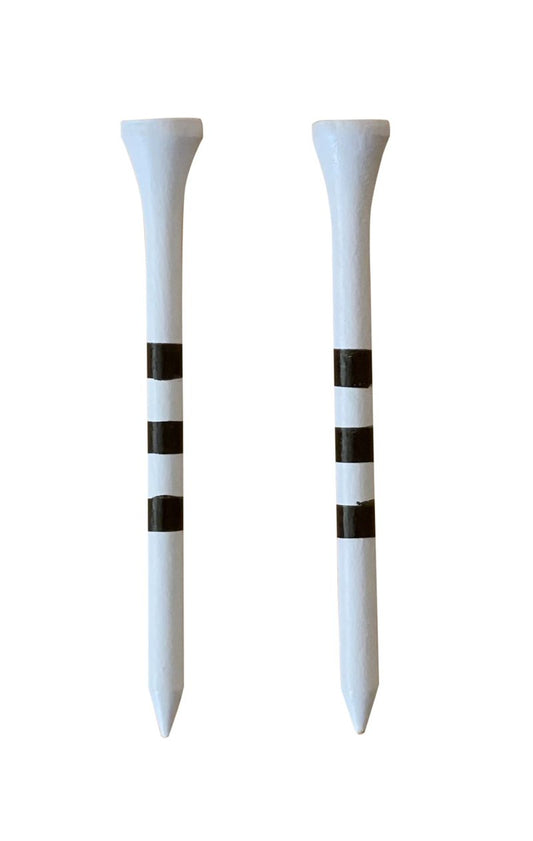 Golf Tees Etc. 2 3/4" & 3 1/4" Wooden Golf Tees with Precision Height Stripes - Pack of 100 (Red/Black or White/Black) (2 3/4", White/Black Stripes)