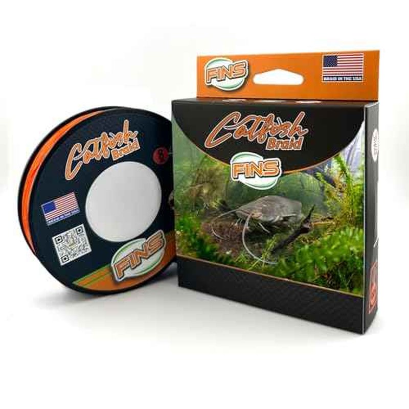 FINS Catfish Braid - Ultra-Strong 8-End HT-PE Fishing Line Smooth Casting Wire, No Stretch, High Durability, Abrasion-Resistant Long Casts No Line Digging - Made in USA