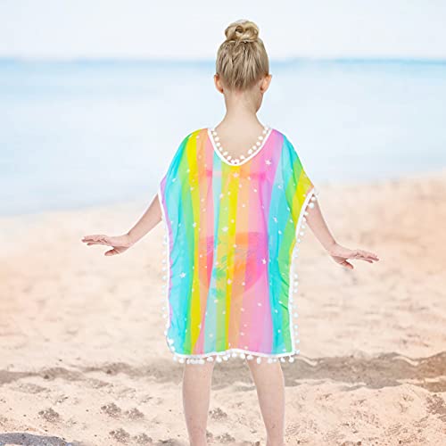 PASHOP Swim Cover Ups for Girls Terry Cover Up Swimwear Hoodie Zipper Cover-up (Rainbow Unicorn, 3-6 Years)