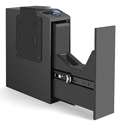 Biometric Slider Handgun Gun Safe for Nightstand, Desk, Bed Side,Truck - Auto Sliding Door Hand Gun Safe for Pistol -with Fingerprint, PIN Code, KEY Access