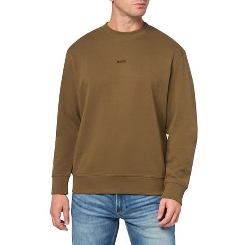 BOSS Men's Center Logo French Terry Crew Neck Sweatshirt