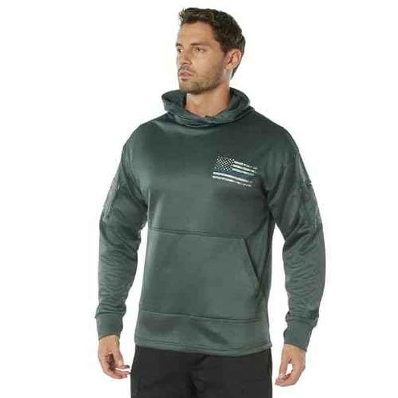 Rothco Conceal-Ops Thin Blue Line Hoodie ? Tactical Hooded Sweatshirt with Distressed American Flag Graphics