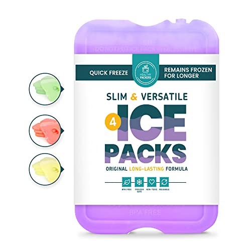 Healthy Packers Ice Pack for Lunch Box - Freezer Packs - Original Cool Pack (Set of 4) | Slim & Long-Lasting Ice Packs for Your Lunch or Cooler Bag (Purple)