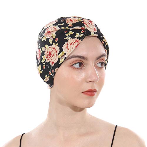 DuoZan Cotton Turbans Satin Liner Double-Layered Beanie Chemo Cap Sleep Bonnet Black …