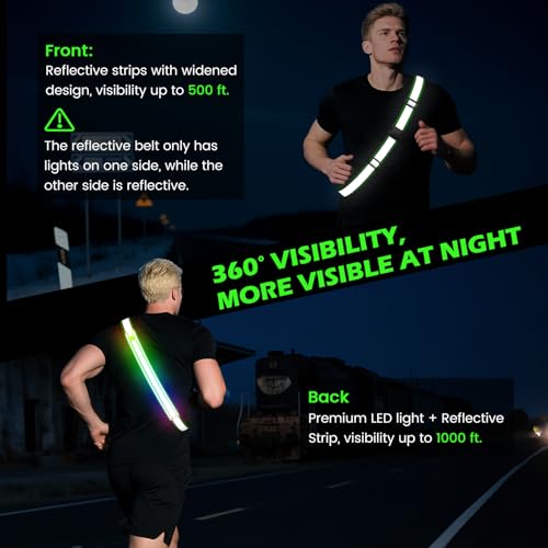Reflective Sash Gear for Walking at Night,Flashing LED Reflective Belt Safety Lights for Walkers Night Dog Walking Biking Running,High Visibility Rechargeable with Wear 2 Ways for Men Women