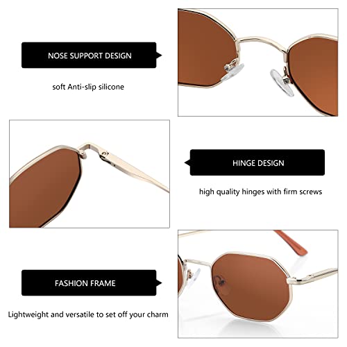 ZENOTTIC Small Octagonal Polarized Sunglasses for Women Men Hippie Metal Frame Retro Rectangle Sun Glasses