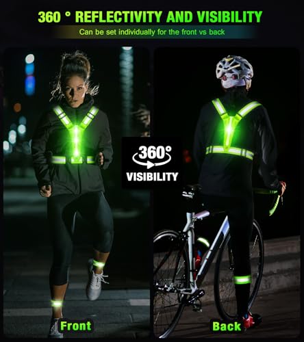 Led Light Up Running Vest Reflective Vest for runners night walking, Rechargeable LED Reflective Running Vest High Visibility with Adjustable Waist/Shoulde, Reflective Armband for Women Men (Bule)