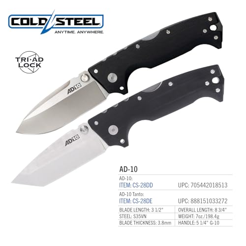 Cold Steel AD-10 and Ultimate Hunter 3.5" S35VN Steel Folding Knives with G-10 Handles and Tri-Ad Lock