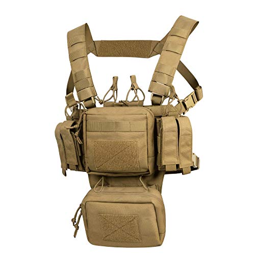 VISMIX Tactical Chest Rig, Adjustable & Detachable Chest Rig Molle Military Chest Bag Pack with Magazine Pouch for Men Hunting Shooting Coyote Brown