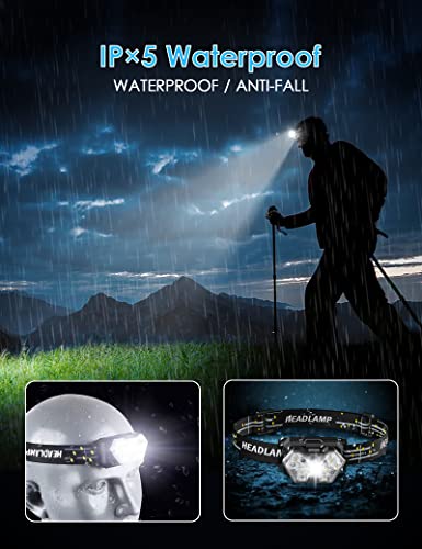 Lsnisni 9 LED Headlamp 2 Pack, 2000 Lumen Super Bright Head Lamp with 6 Modes, IPX5 Waterproof Head Light, Lightweight Head Flashlight for Kids Adults Camping Hiking - 6 AAA Batteries Included