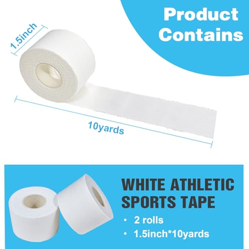 Premium Sports Tape Athletic, 2 Rolls White Adhesive Tape Medical for Injuries, Strong Sport Bandage Wrap Tape No Glue Residue Easy to Tear for Boxing Training Gymnastics, 1.5 in x 30 ft