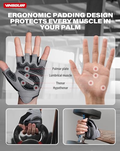 VINSGUIR Workout Gloves for Men and Women, Fingerless Weight Lifting Gloves with Excellent Grip, Lightweight Gym Gloves for Exercise, Weightlifting, Fitness, Training, Climbing, Cycling and Rowing