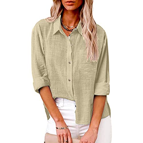 Prime Deals Today's Deals of The Day Cancel My Order Womens Linen Tops Trendy Cotton Button Down Shirts for Women Linen Tops with Pockets Linen Tunic Tops for Women