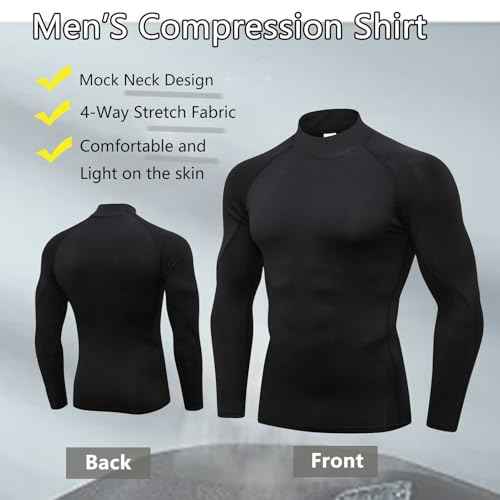 Men's Compression Shirts Long Sleeve Athletic Running Tops Football Turtle Neck Shirts Sport Baselayer Undershirt