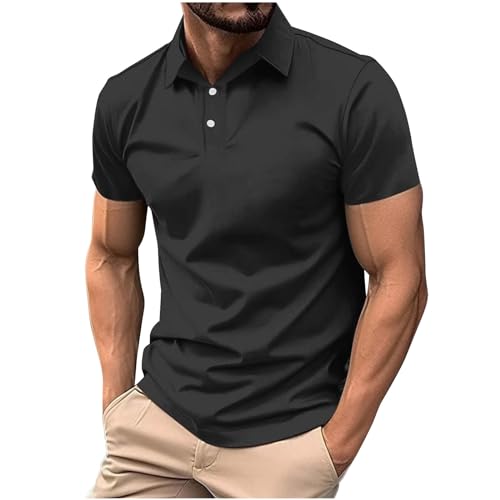 Generic Classic Polo Shirts for Men Casual Premium Short Sleeve Fitted Golf Tshirt Summer Business Collared Work Tops Lightweight Tee Black, Medium