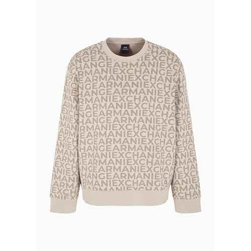 Armani Exchange Men's All Over Logo Stretch Bonded Cotton Crewneck Sweatshirt
