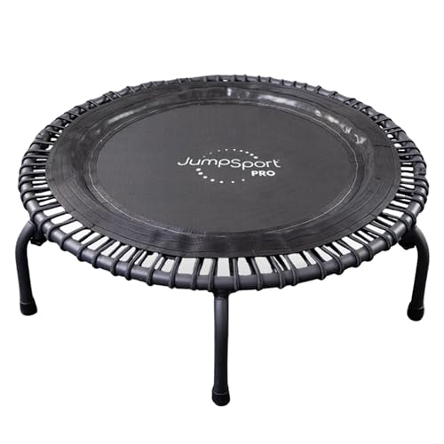 JumpSport 550f Pro Indoor Heavy Duty Folding Exercise Trampoline for Adults with Arched Legs and 7 Adjustable Tension Settings, Black