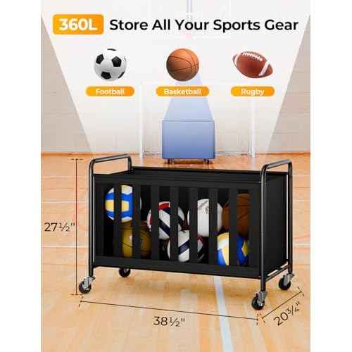 StorageWorks Ball Storage with Wheels, Ball Cart for Garage, Garage Sports Equipment Organizer, Balls Organizer for Basketball, Football, Volleyball