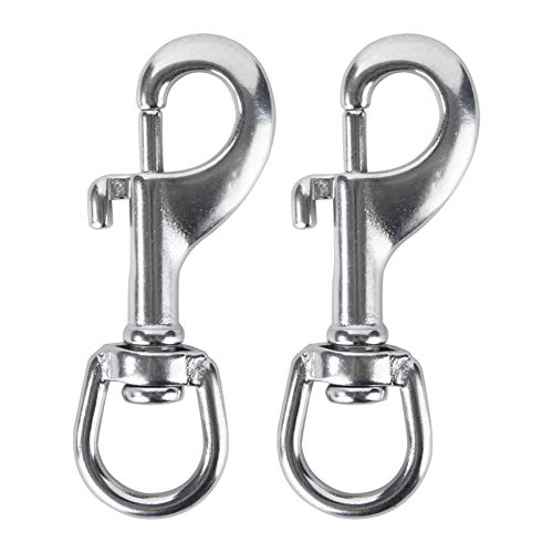 AOWESM Swivel Eye Bolt Snap Hooks, Marine Grade Stainless Steel 316 Scuba Diving Clips, Heavy Duty Single Ended Trigger Clasp Pet Buckle Flagpole Clips (2 Pieces) (80MM Silver)