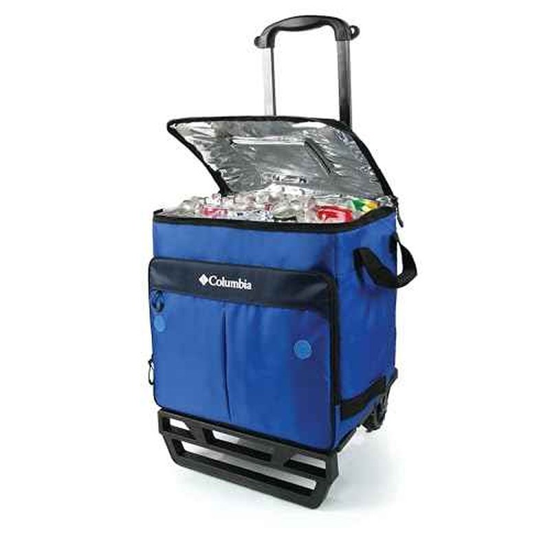 Columbia Crater Peak Wheeled Cooler - 50 Can Rolling Cooler - Blue Collapsible Cooler with Super Foam Insulation and Foldable All-Terrain Cart with Wheels