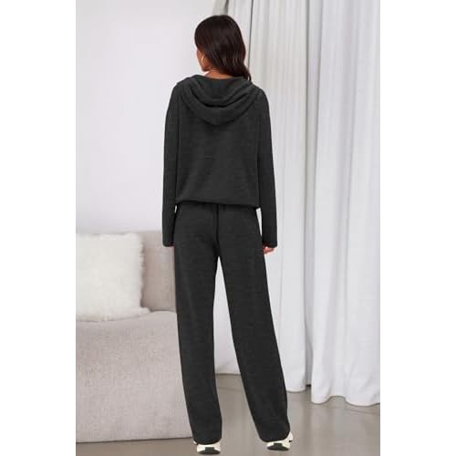 PRETTYGARDEN Womens 2 Piece Outfits Fall Sweatsuits Oversized V Neck Hoodie Wide Leg Sweatpants Travel Tracksuit Lounge Sets