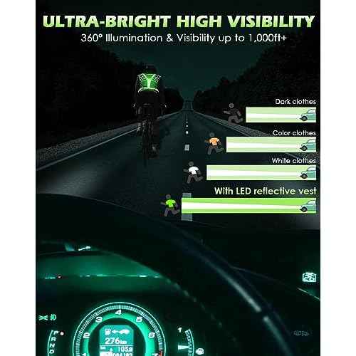 Zacro LED Reflective Vest Running Gear, 5 Lights Colors High Visibility Reflective Running Gear Rechargeable Light Up Running Vest for Walking Running Cycling, Adjustable for Men Women Kids