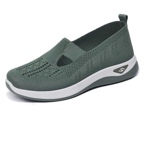 Generic Women Sneakers Women's Slip on Sneakers Shoes Woven Orthopedic Breathable Soft Shoes Walking Diabetic Foam Shoes Hands Free Slip in V-667 Green 6.5