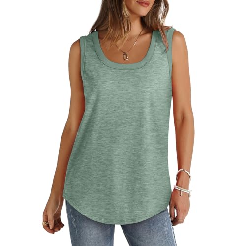 Borniu Womens Tank Tops Summer Loose Sleeveless Tops Scoop Neck Curved Hem Casual Flowy Shirt 2024 Outfits Clothes White