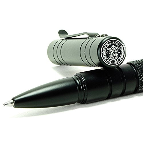 Smith & Wesson SWPENMPBK 6.1in Aircraft Aluminum Refillable Tactical Pull Cap Pen for Outdoor, Survival, Camping and EDC , Black