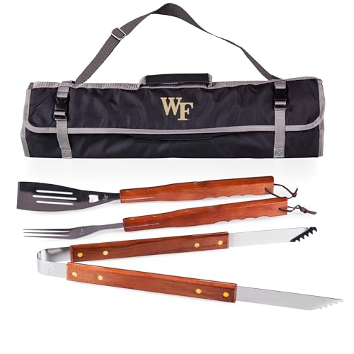 PICNIC TIME NCAA West Point Black Knights 3-Piece BBQ Tote & Grill Accessories Set, Outdoor Gril Set with Case, BBQ Spatula, BBQ Fork, and BBQ Tongs, (Black with Gray Accents)