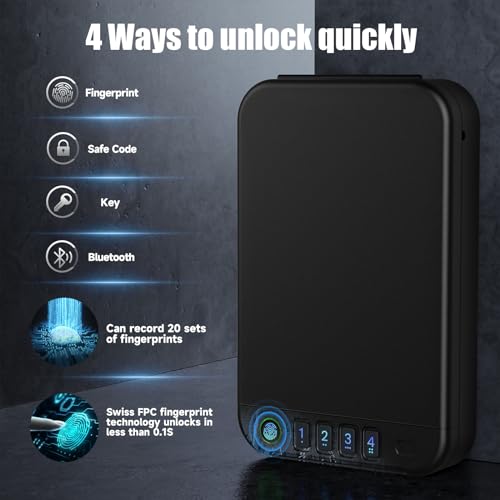 XGUNXBOX Gun Safe, Portable Home Pistol Gun Safe, Biometric Gun Safe for Handgun Pistol with Keys Keypad and APP Control Hand Gun Lock Box, small safe for Home Bedside Nightstand Car