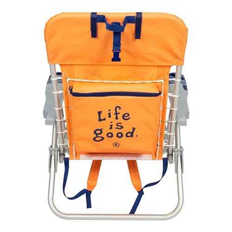 Life is Good 4-Position Lace-up Backpack Beach Chair with Pillow, Cup and Phone Holder, Canyon Orange