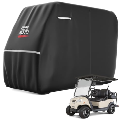 KEMIMOTO 600D Waterproof Golf Cart Cover, Universal Heavy Duty Large Golf Cart Rain Cover with Storage Bag Compatible with EZGO Club Car 2/2+2/4 Passenger, Black