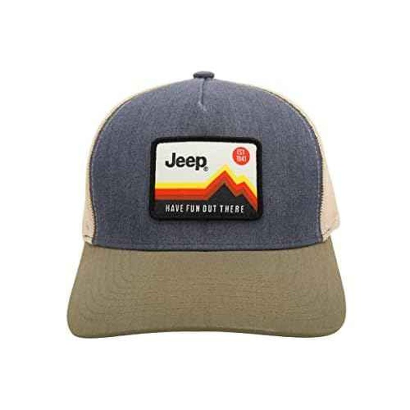 Jeep Have Fun Out There Trucker Snapback Patch Hat Grey/Army Green/Cream