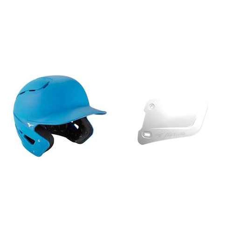 Bundle of Mizuno B6 Baseball Batting Helmet - Solid Color | Light Blue | Mens | Large/Extra Large (LXL) + Mizuno Batters Face Protector, White, Left Hand Batter