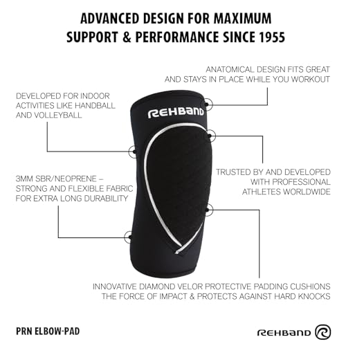 Rehband Elbow Support & Protector for Men & Women Black, 5mm Neoprene Elbow Protection for Volleyball & Handball & Indoor Sports