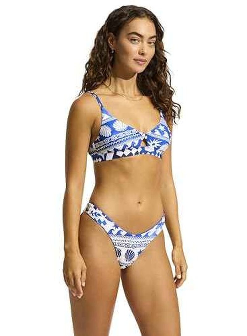 Seafolly Women's Standard Active Hybrid Bralette Bikini Top with Center Keyhole Detail, Corfu Azure