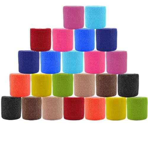 24 Pack Self Adhesive Bandage Wrap 2 Inch x 5 Yards Non-Woven Bandage,Vet Wrap Breathable Elastic Self-Adherent Tape for Stretch Athletic, Sports, Wrist, Ankle (Pets Too)(Mix)
