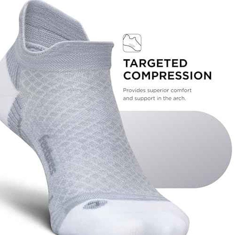 Feetures Plantar Fasciitis Relief Sock Light Cushion No Show Tab - Targeted Compression Sock for Women & Men - Large, Gray (3 Pair)