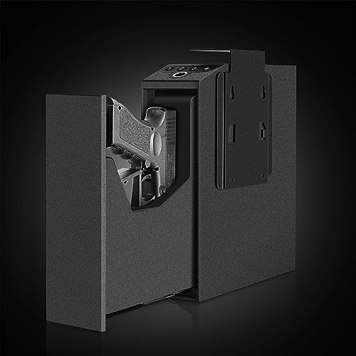 Biometric Slider Handgun Gun Safe for Nightstand, Desk, Bed Side,Truck - Auto Sliding Door Hand Gun Safe for Pistol -with Fingerprint, PIN Code, KEY Access