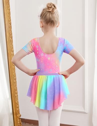 Zaclotre Girls Ballet Leotard with Skirt Toddler Dance Outfit Rainbow Star 6-7Y