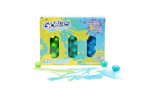 Goblies - Throwable Paintballs. Washable, Nontoxic, Plant-Based Toy for Outdoor Fun Games for Kids 6+. Pack of 3 (120 Count, Green/Teal/Blue)