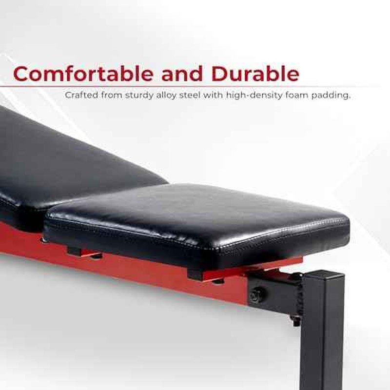 Sunny Health & Fitness Compact Premium Incline Bench Press Bar Rack Set & Optional Leg Extension Developer, Preacher Curl for Solid Strength Training Home Gym