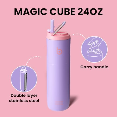 BOTTLE BOTTLE Insulated Water Bottle 24oz with Straw Lid and Handle for Sports Travel Gym Stainless Steel Water Bottles Double-Wall Vacuum Metal Thermos Bottles Leak Proof BPA-Free (Lilac)