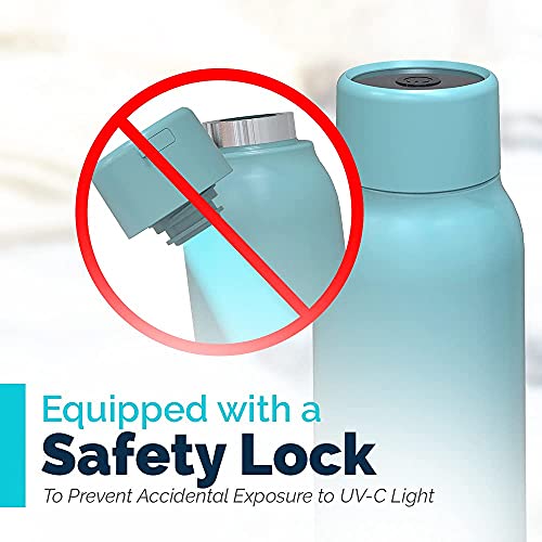 UVBRITE Go Self-Cleaning UV Water Bottle - 18.6 oz Insulated Stainless-Steel Rechargeable & Reusable Purifying Bottle - Sterilization & Travel-Friendly - BPA Free - Leakproof with Safety Lock (Black)