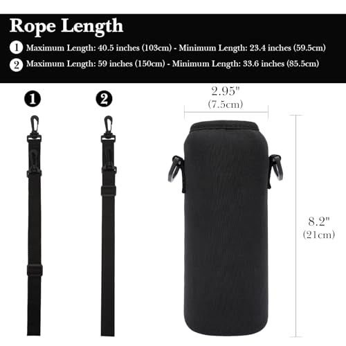Linkidea Water Bottle Carrier with Strap Compatible with Gatorade Plastic Squeeze 32oz, Insulated Squeeze 30oz, Waterbottle Sling Bag Holder, Extra Long Shoulder Strap (59'') (Black)