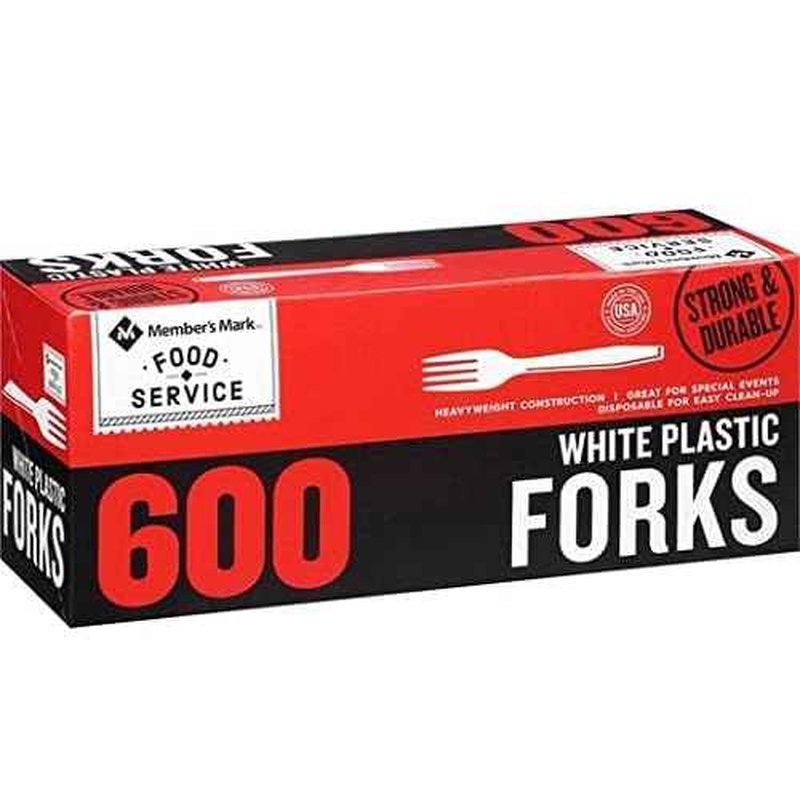 Member''s Mark Heavyweight White Plastic disposable (Spoons, Forks,Knives) Great for home, office and picnics (Forks)