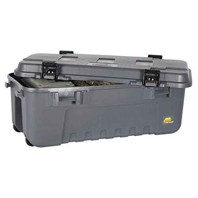 Plano Storage Trunk with Wheels, Gray, Lockable Storage Box, Airline Approved Sportsman Trunk, Hunting Gear and Ammunition Bin, Heavy-Duty Containers for Camping, 108-Quart